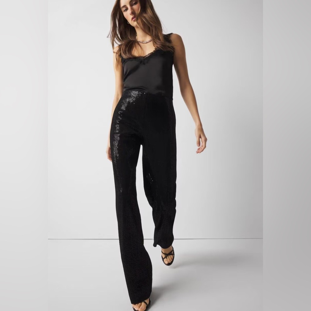 White House Black Market Black Sequin Wide Leg Pants